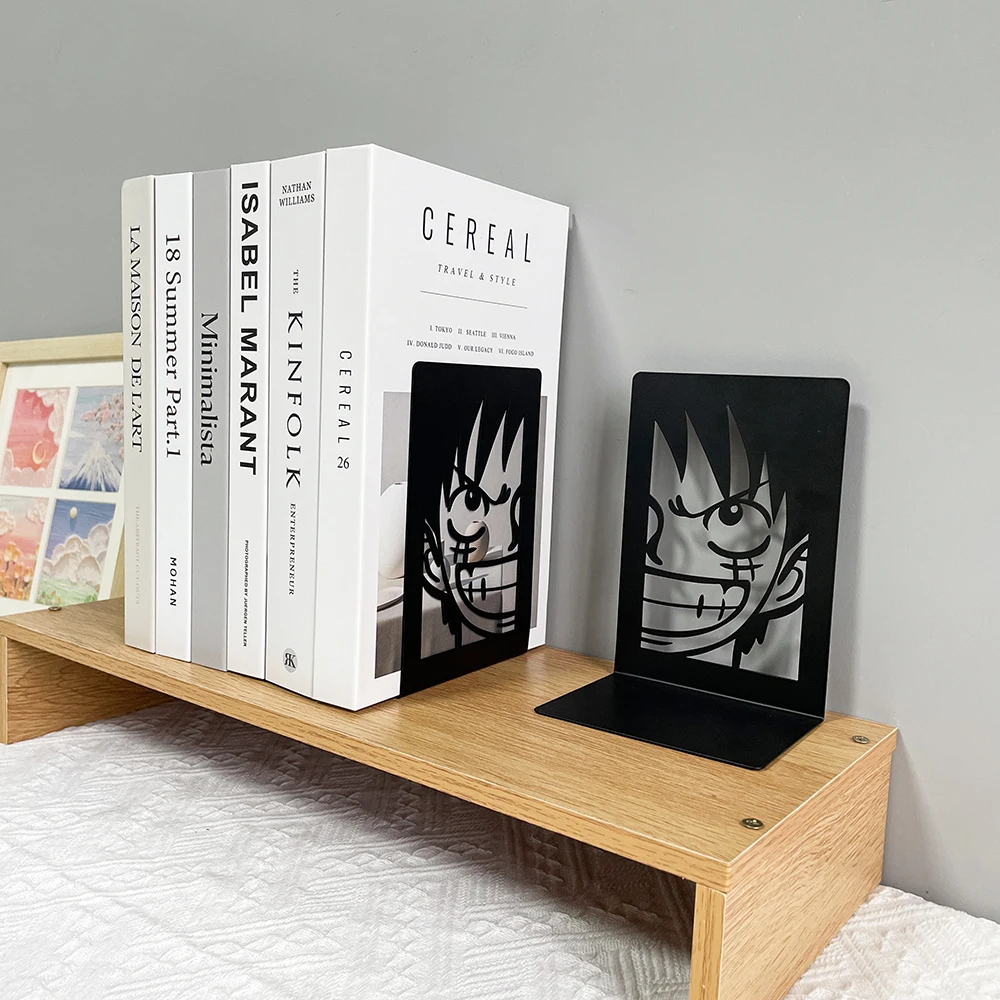 2pcs Anime One Piece Luffy Book Ends, Non-Slip Metal Book Ends Office Bookends for Fans Collection Organise Desktop Bookends 2