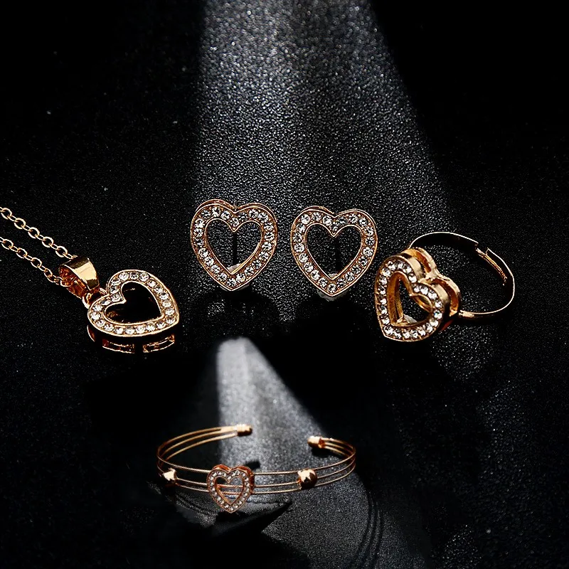 XAM 3-Piece Heart Jewelry Set For Women - Stainless Steel Sliding Float Necklace, Bracelet & Stud Earrings
