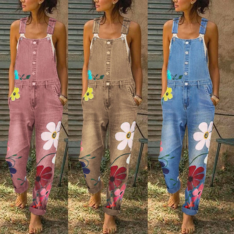 One Piece Denim Jumpsuit for Women Vintage Sleeveless Spaghetti Strap