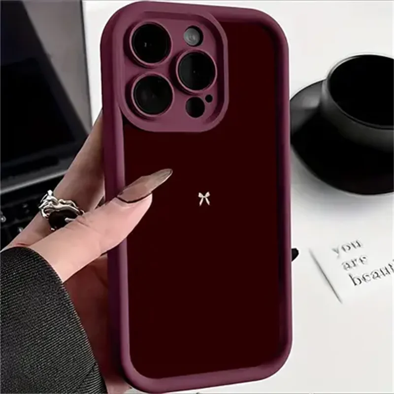 Elegant Wine Red Bow Pattern Phone Case Cover