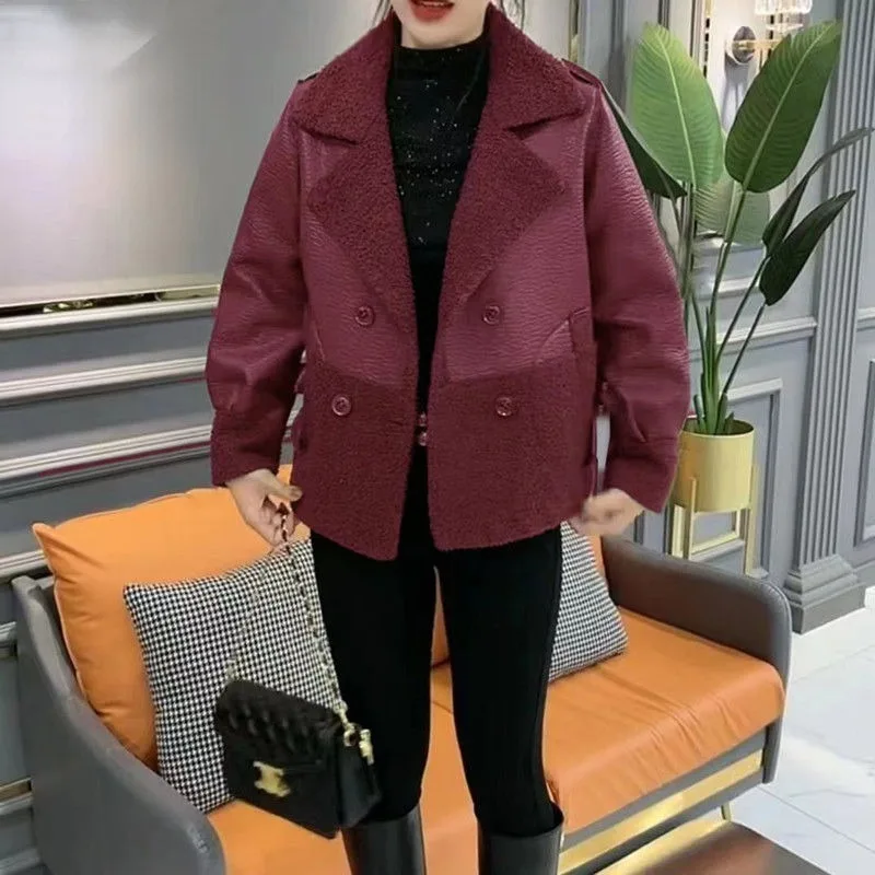 2023 New Autumn Winter Patchwork Women Double-sided Coat Fur One Piece Plush Thickened Top Jacket