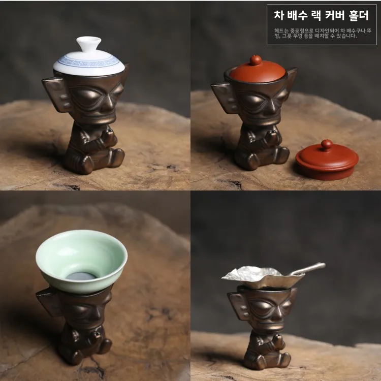 세라믹 차 세트 장식품 고대 슈 문명 산싱두이 축복 사제 미니어처 인형 다도 용품