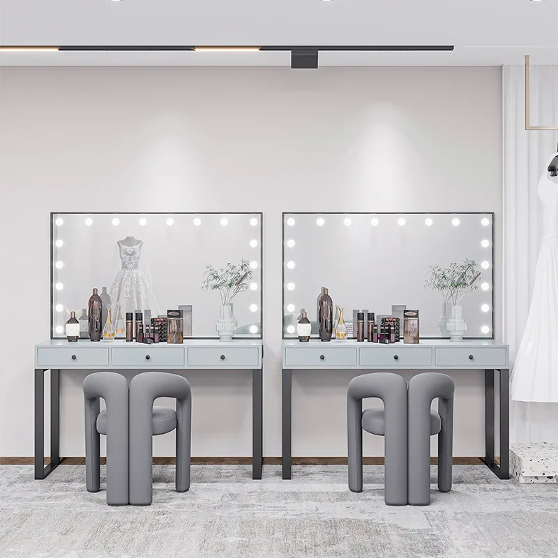 

Modern make-up studio beauty salon professional dressing table with lights wedding photo studio special makeup artist makeup tab