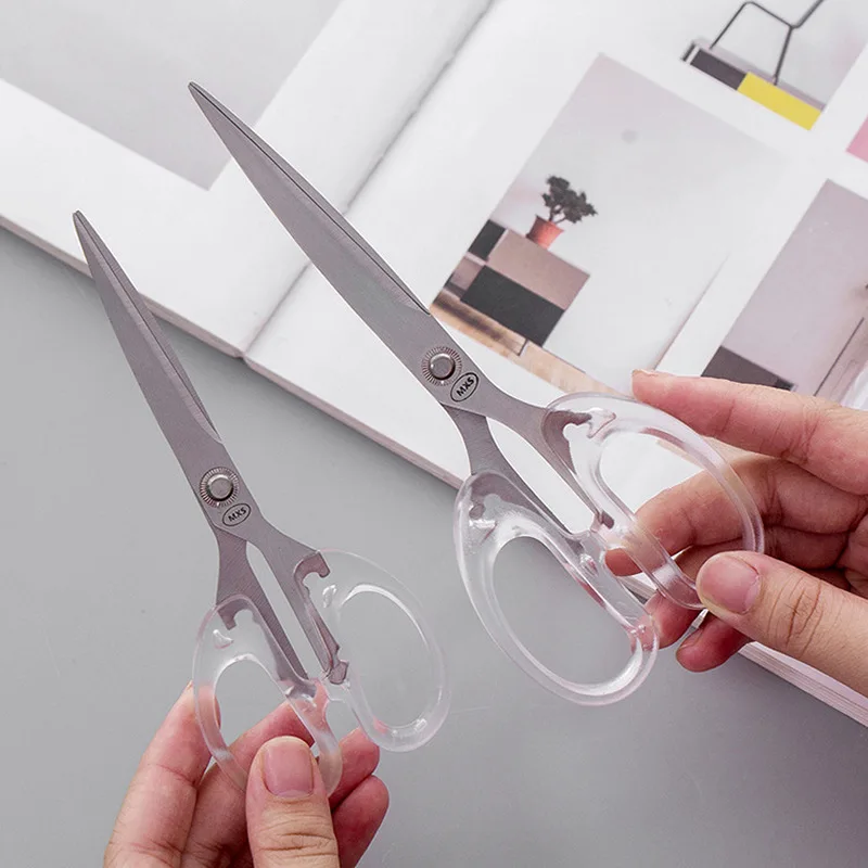 1 PC Simple Stainless Steel Scissors Transparent Plastic Art Scissors Paper  Cutting Student Stationery Office DIY Craft Supplies