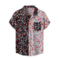 Men Shirts Casual Summer Hawaiian Vacation Short Sleeve Shirts Printed Patchwork Top Beach Button Up Hawaiian Shirt Blouse - Image 4