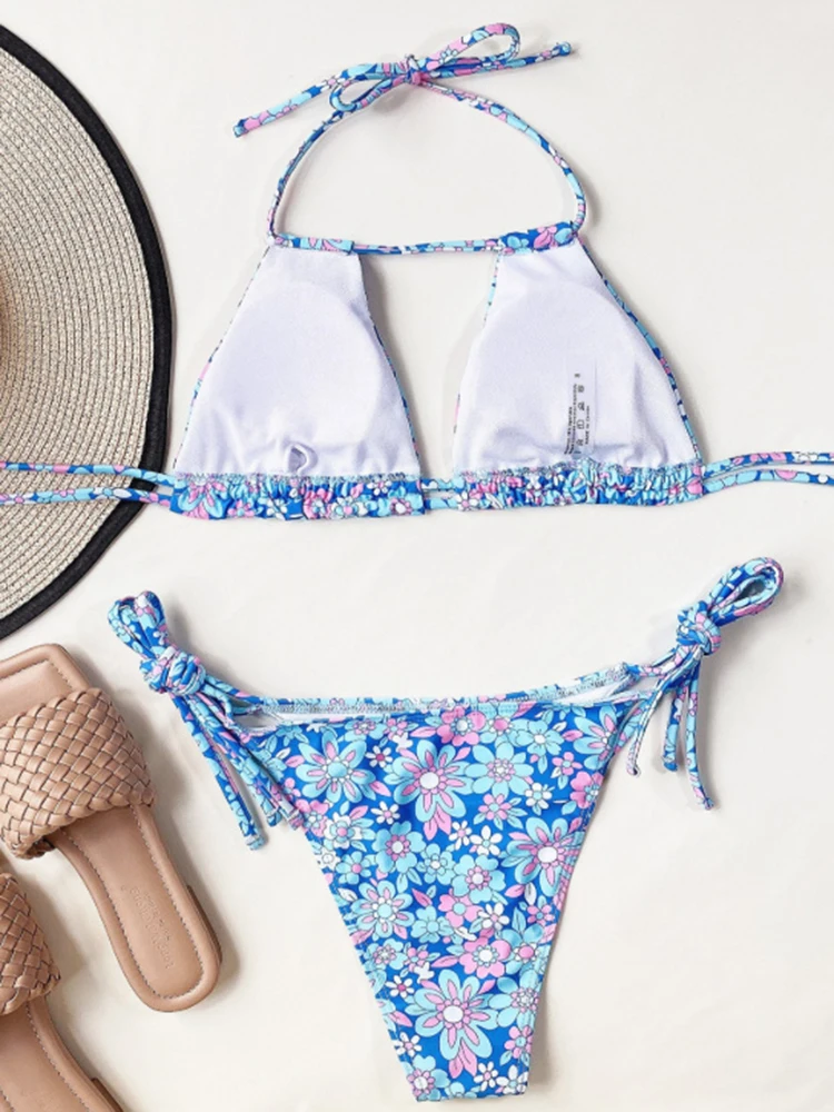 FASKOB Adjustable Neckline Flower Print Swimwear Push Up Two Piece Swimsuit Women Summer Beach Bathing Suit