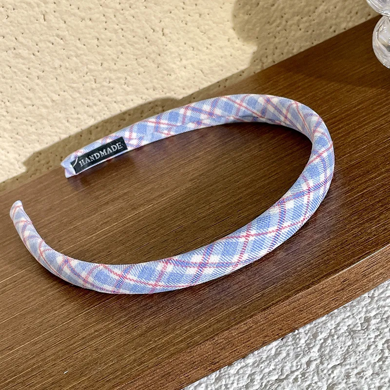 2PCS Spring & Summer Sweet Versatile Solid & Plaid Fabric Padded High-Crown Women’s Thin Headband 5