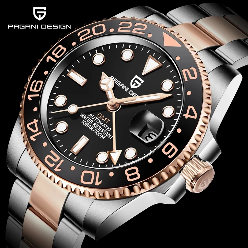 PAGANI DESIGN Top Brand Men's Mechanical Watch GMT Luxury Sapphire Glass Stainless Steel 100M Waterproof Automatic Watches |