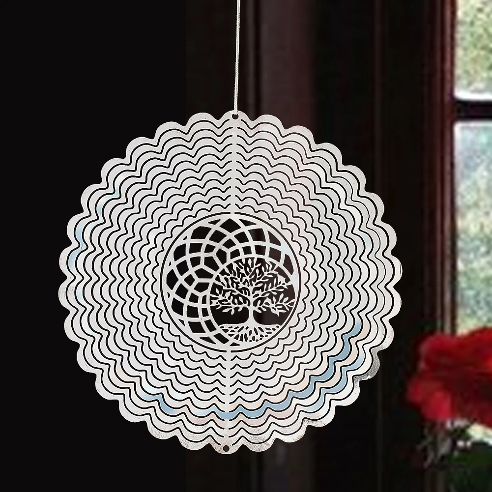 Tree of Life Wind Spinner Stainless Steel Whirligig Wind Chimes Flowing Mirror Reflective Hanging Decor Spinning Bird Deterrent wind bell wind chimes wind chime windmill spinner wind spinner catcher
