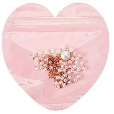 50-200pcs Pink Heart Shaped Packaging Bags Gift Bag Transparent Jewelry Resealable Bag For Valentine's Day Wedding Birthday Gift