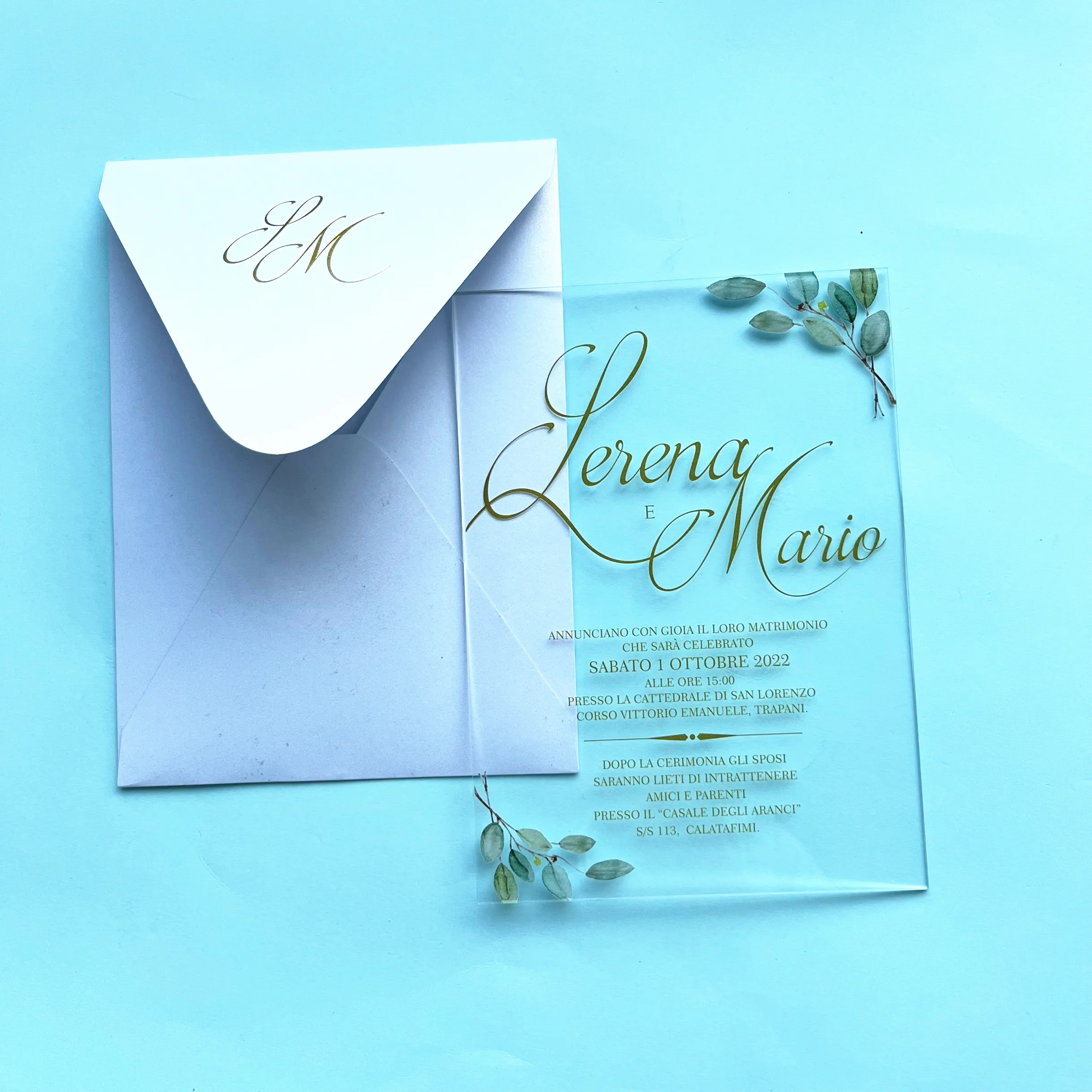 Elegant 10pcs Wedding Invitation Card Model with White Pearl Paper Envelop Plexiglass Acrylic Invitation Wholesale