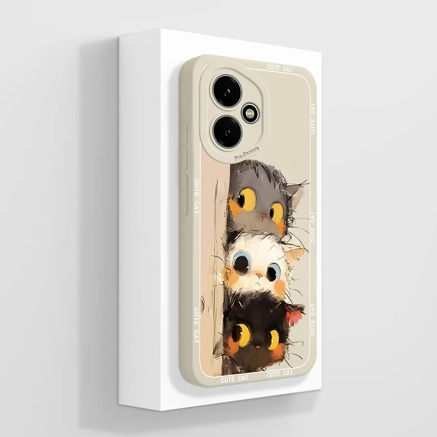 Cute Cat Pattern Soft Silicone Phone Case with Screen Protector - Anti-Slip Shell