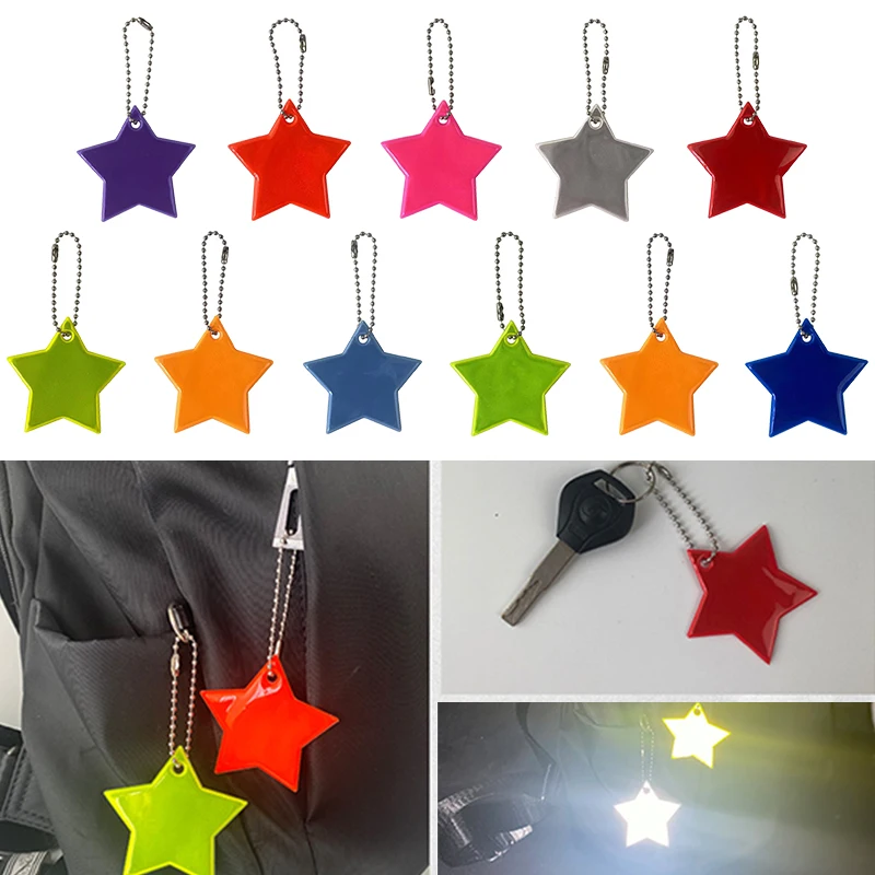 12pcs Sicherheitsreflektoren Anhänger, Stern reflektierender  Schlüsselanhänger (zufällige Farbe)