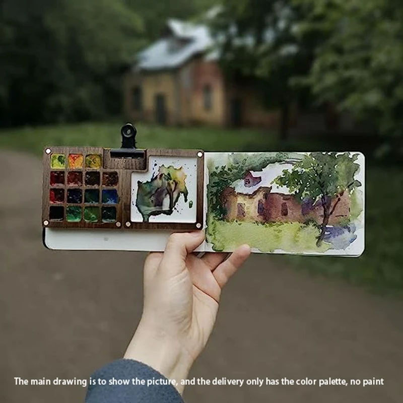 Portable Watercolor Palette 15 Color Sketchbook Palette Wooden Palette Box Travel Paint Palette (Without Colors) paint tray,color palette,watercolor palette