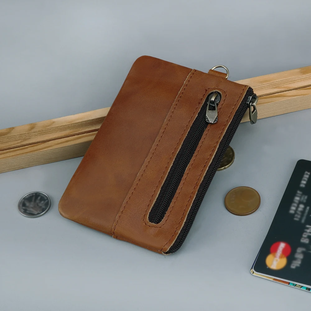 JOYIR Genuine Leather Slim Wallets Men Coin Purses Zipper Short Wallet Male Purse Card key Holder Small Men Mini Wallet for