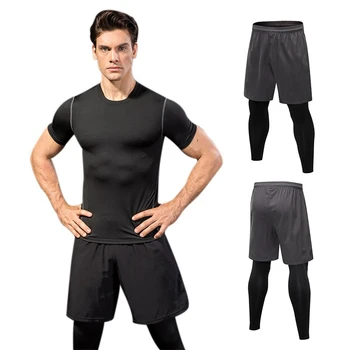 Compression Men's 2 in 1 Leggings Fitness Quick-drying Sports Gym Tights Men Workout Running Stretchy Bodybuilding Jogging Pants 2