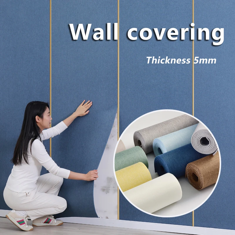 3D Self-adhesive Wall Cloth Soundproof and Moisture-proof Bedroom Living Room Background Wall Decorative Stickers 5mm Linen