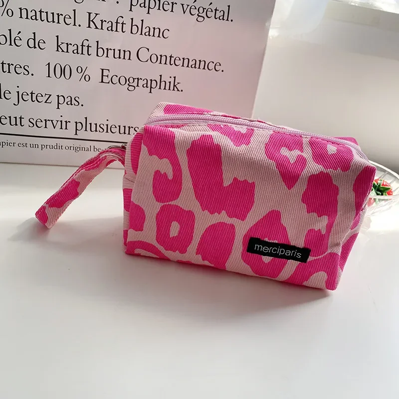 Retro Canvas Women's Cosmetic Bag Simple Plaid Girls Pencil Case Leopard Print Ladies Lipstick Storage Bag Small Wallet Handbags 6