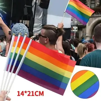 Rainbow Hand-waving Flag Lesbian Gay Bisexual Transgender LGBT Pride Flag 14x21cm Pride Month