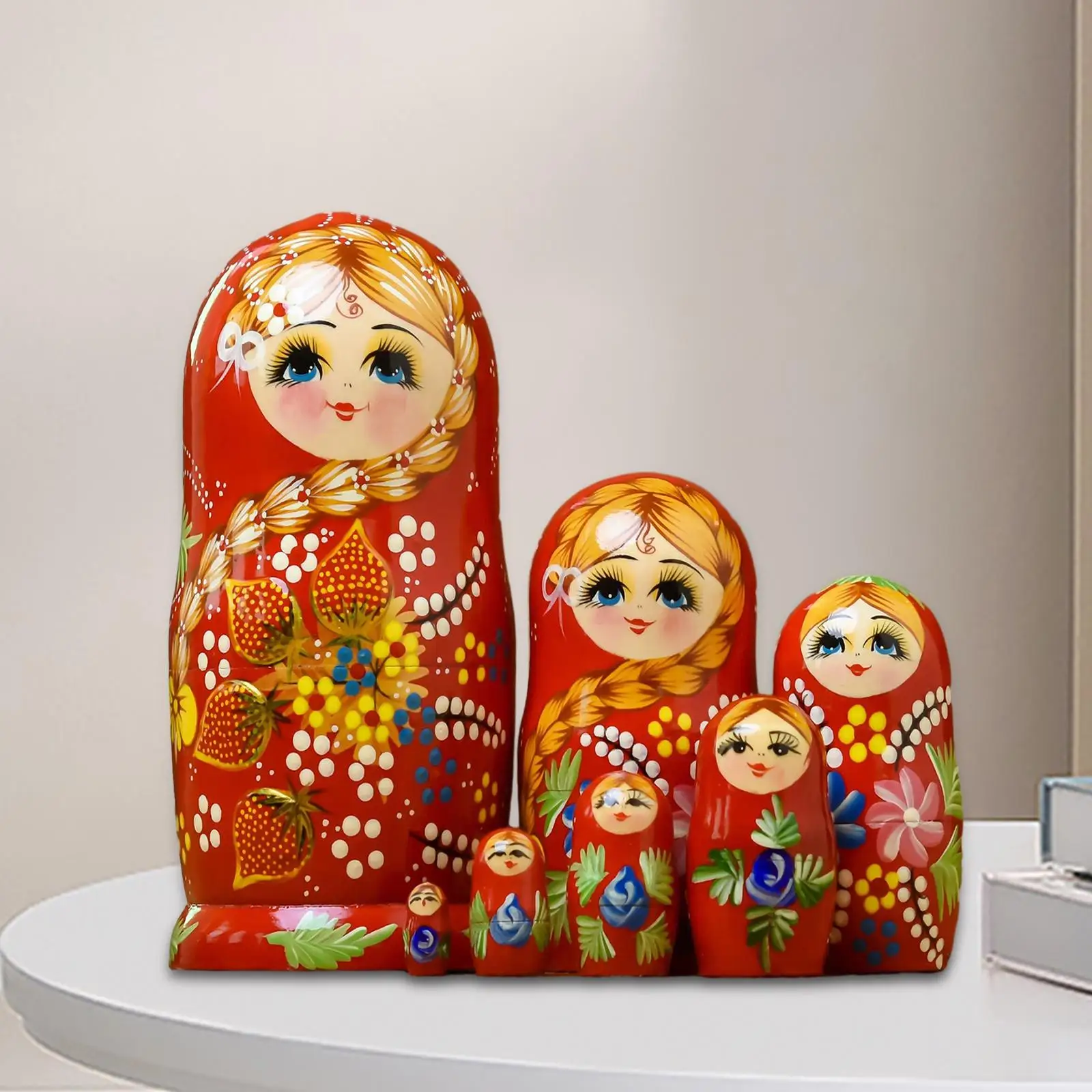 

7Pcs Russian Nesting Doll Home Decor Hand Painted Stackable Wood Stacking Nested Set for Holiday New Year Birthday Home 20cm
