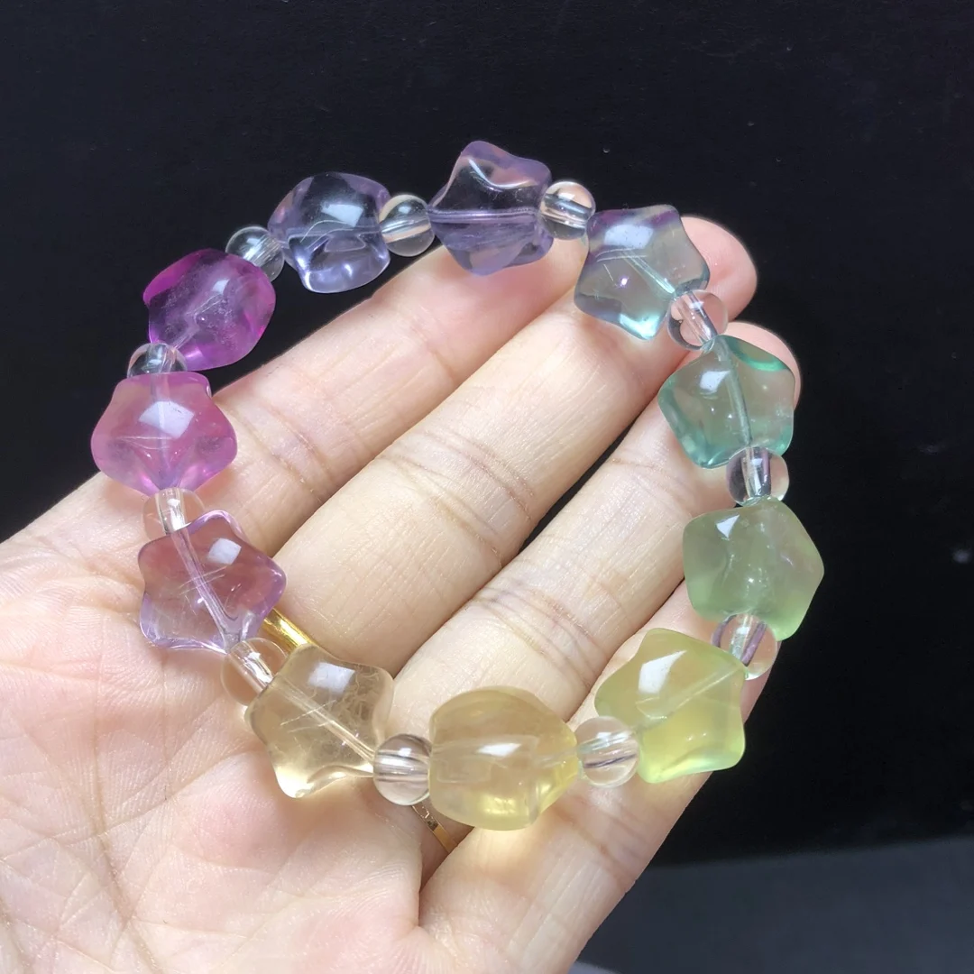 1 Pc Fengbaowu 천연 무지개 형석 스타 팔찌 13MM 비즈 레이키 치유 스톤 여성을위한 패션 쥬얼리 선물
