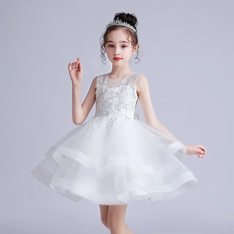 

Girls' fluffy wedding dress, children's princess dress, 3-13 year old children's June 1st performance, mesh dress