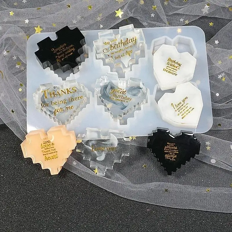 창의적인 DIY 수제 보석 도구 펜던트 실리콘 몰드 레진 크리스탈 UV 에폭시 레진 몰드 픽셀 사랑 하트 모양 고광택