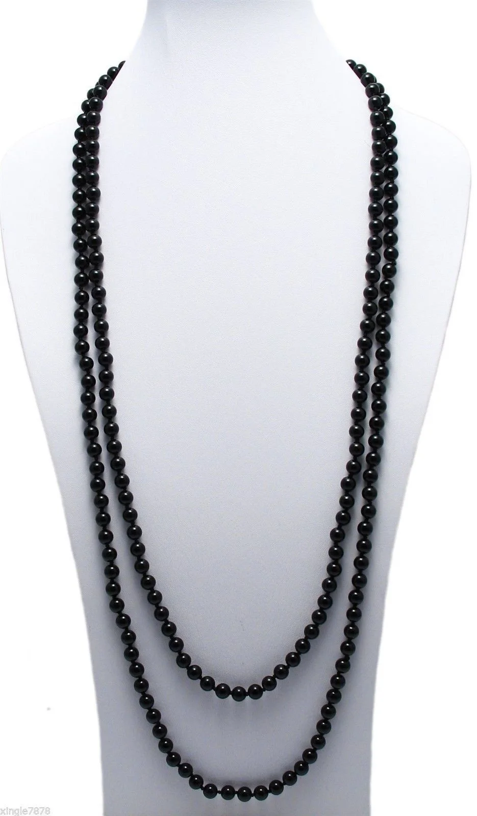 

New 8mm Black Agate Round Gemstone Round Necklace 100" Long