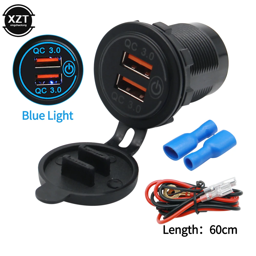 

36W QC 3.0 Touch Switch Waterproof Universal Motorcycle Car Truck Boat Dual USB Charger Socket For Phone Tablet Camera GPS DVR