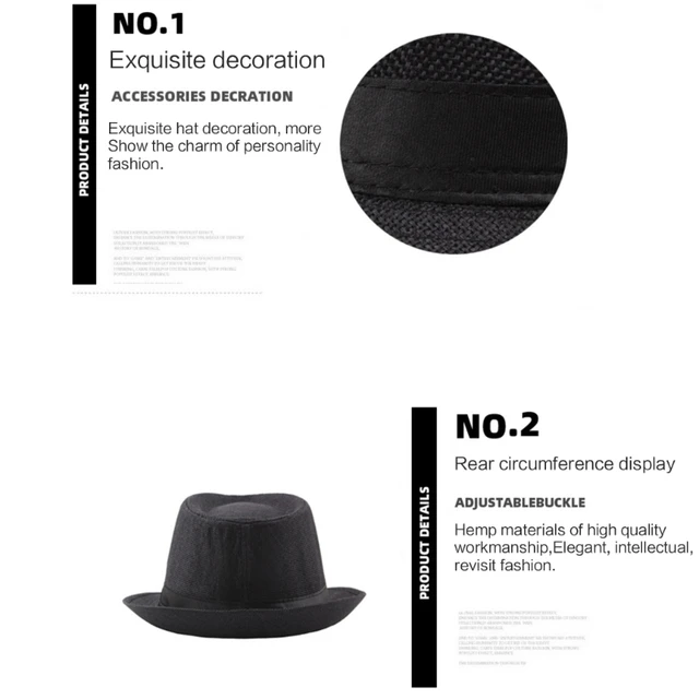Cappello Fedora classico da uomo con fasce nere, accessorio per cappello da sole estivo a corta 5