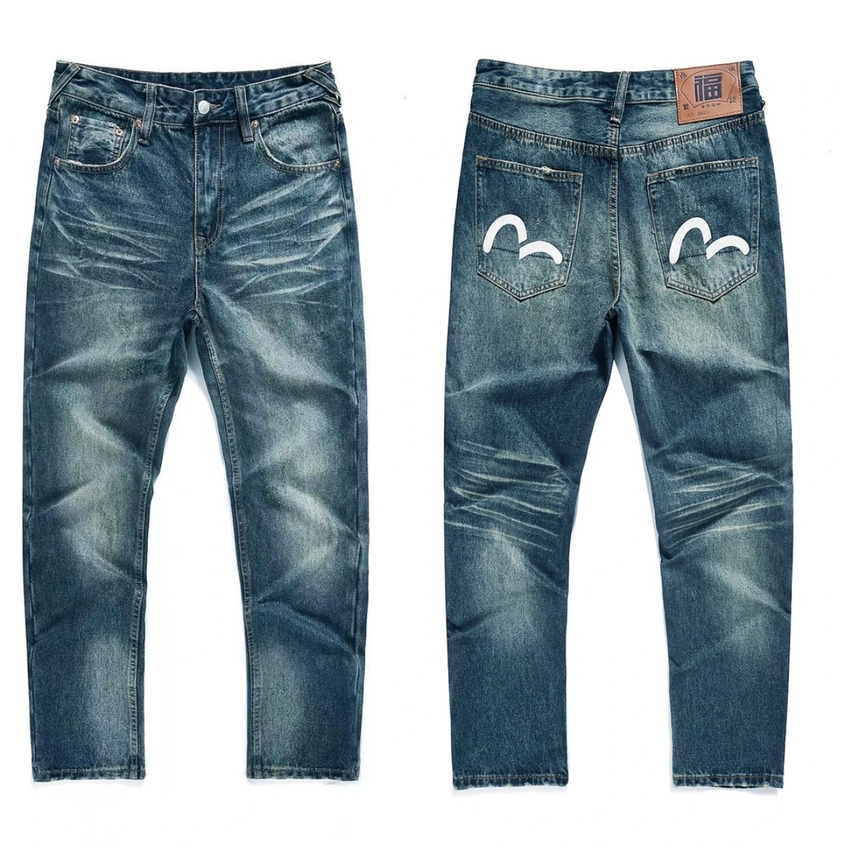 Japanese Handmade Embroidered Jeans Men's Pure Cotton Straight Tube Hip-Hop Popular Slim Red Ears Show Thin Trousers Devil Big M 4
