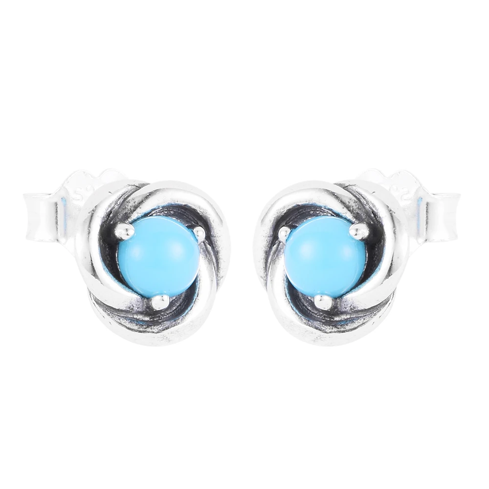 

2022 New December Turquoise Blue Eternity Stud Earrings 100% 925 Sterling Silver Jewelry for Women Bijoux Brincos Free Shipping