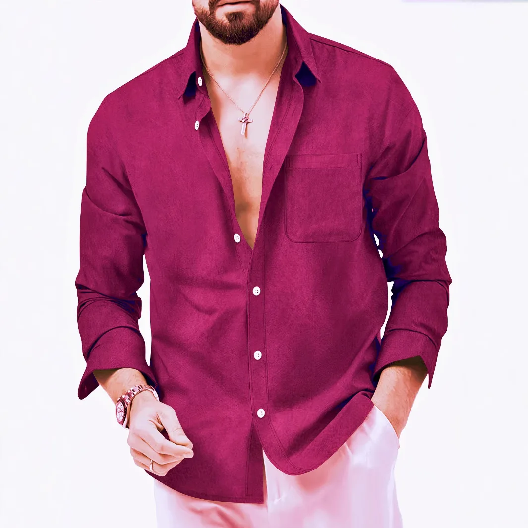 Mens Autumn Spring Long Sleeve Loose Blouse Shirts