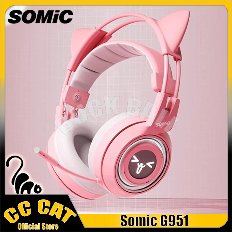 

Somic G951 Gamer Headphone Wired Headset Noise Reduction Headsets With Microphone Cat Ears Low Delay Gaming Earphone Girl Gifts