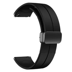 Magnetic Folding Silicone Buckle Band Bracelet Strap - 22mm (Black)