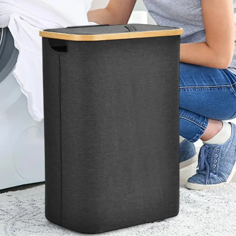 Laundry Hamper With Lid Dirty Clothes Basket For Laundry 55L Large Laundry Hamper With Handle And Lid Foldable Clothes Basket 4