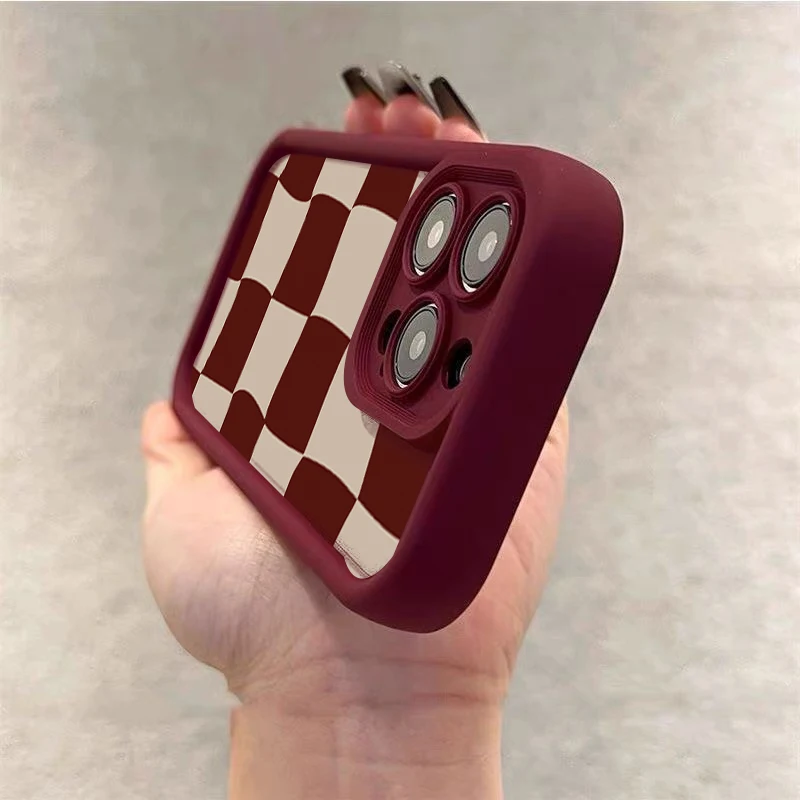 Elegant Wine Red Deform Grid Phone Case - Soft Silicone TPU Back Cover