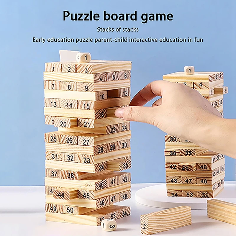 Solid Wood Puzzle Stacked High Stack Tower Drawing Block Children'S Parent-Child Interactive Board Game wooden xo triple cross chess children s parent child interactive leisure battle board game building block chess puzzle toys