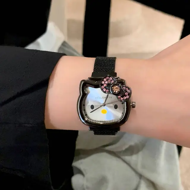완벽한 여성용 액세서리로 카와이 문화를 축하하는 귀여운 빈티지 디자인의 산리오 헬로 키티 만화 시계