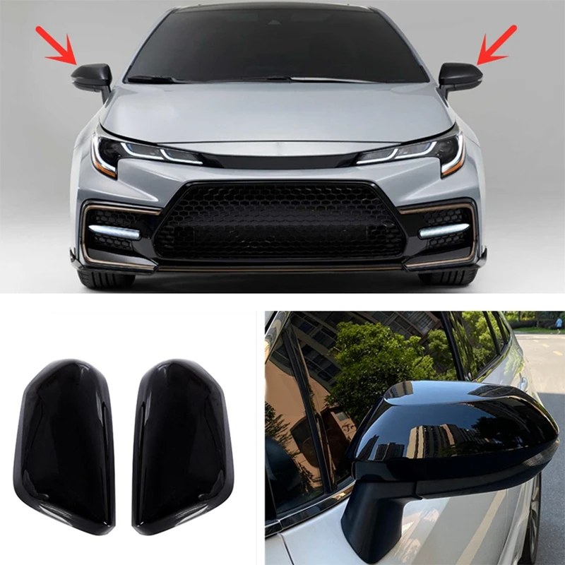 

1 Pair Side Door Rearview Mirror Cover Trim Cap Car Accessories Glossy Black ABS For Toyota Corolla 2019-2022