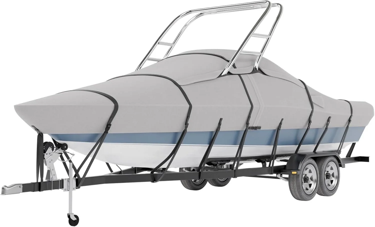 900D 100% Waterproof Ski-Proof Trailerable Full Size Boat Cover with Ski Or Wakeboard Towers and Motor Cover