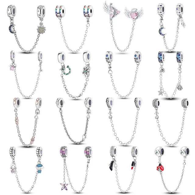 925 Sterling Silver Safety Chains Spacer Beads Charms Fit Pandora 925  Original Bracelets Beads Charms for Jewelry Making