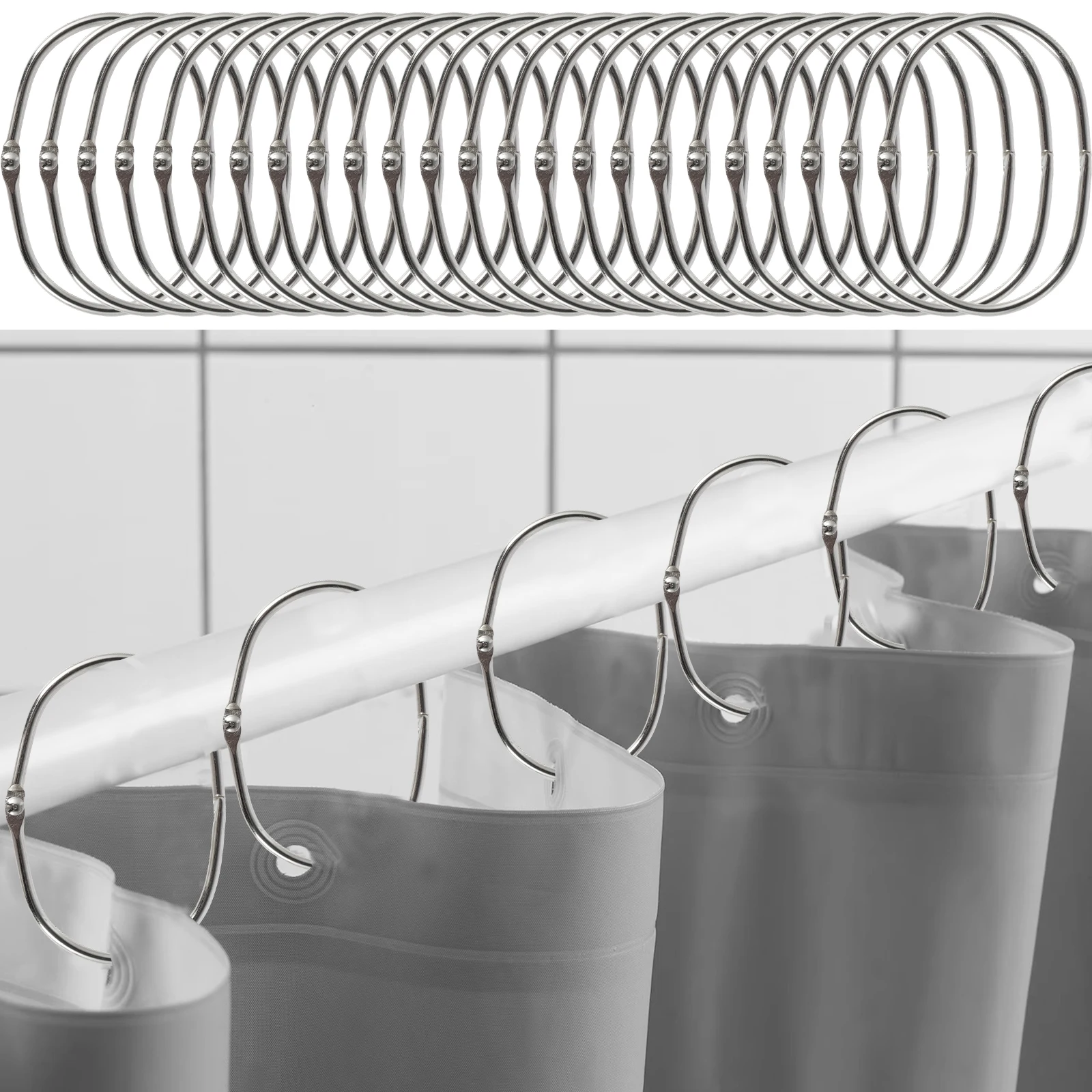 Description Picture 2 of item24 Pcs snap-on shower curtain hook anti-rust iron shower curtain ring oval multipurpose home bathroom shower rod curtain hook