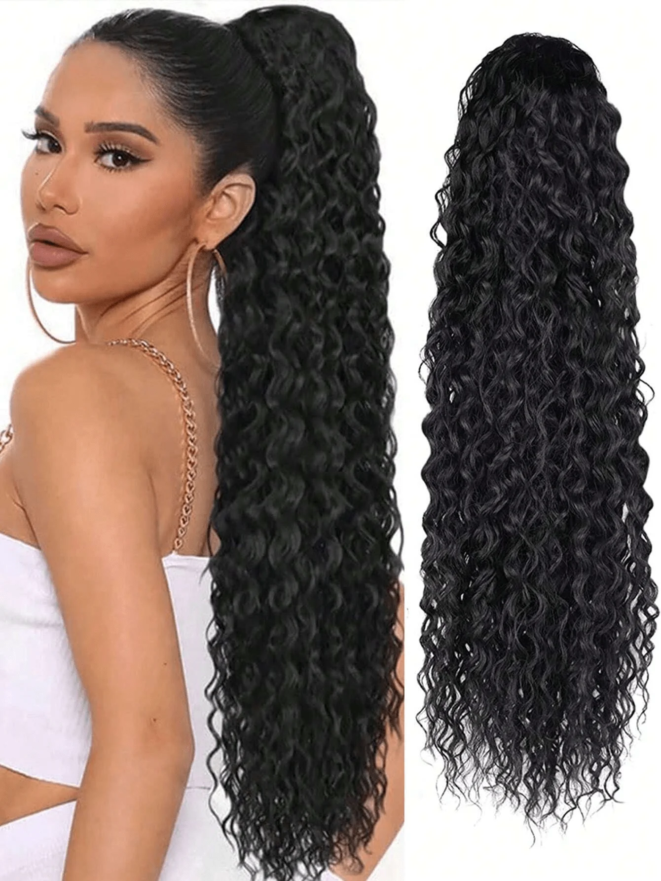 24-inch long curly ponytail with extended heat-resistant synthetic ...