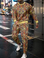 Retro Men's Round Neck Sports Set 3D Pattern Personalized Pullover Long Pants Sports Jogging Youth Fashion Set 1