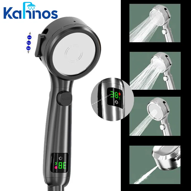 Temperature Display Shower Head Bathroom 4 Mode Adjustable Handheld No Charging Required High Pressure Water Saving Shower Head Temperature Display Shower Head Bathroom 4 Mode Adjustable Handheld No Charging Required High Pressure Water Saving Shower Head