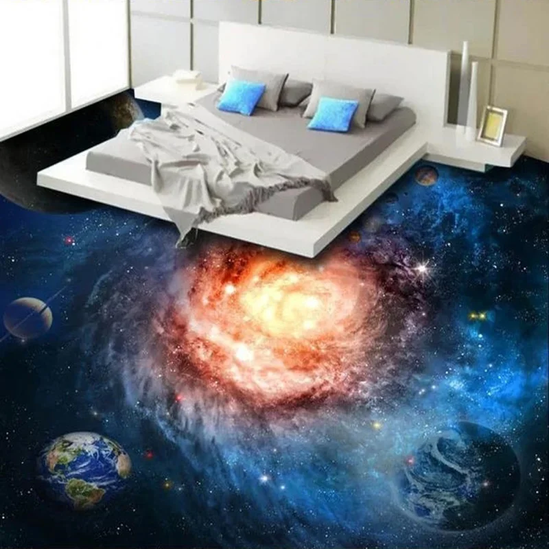 Custom PVC 3D Floor Murals Beautiful Starry Sky Universe Galaxy Vortex 3D Tile Floor Painting Self-Adhesive Waterproof Wallpaper