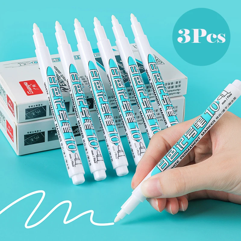 3Pcs/Set White Marker Pen Permanent Markers Art Supplies