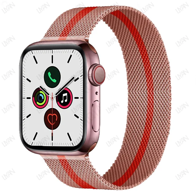 Magnetic Loop Strap For Apple watch Band 45mm 41mm 44mm 40mm 42mm 38mm Stainless steel correa bracelet iWatch serie 3 7 5 6 se 3 Pink A Red 31