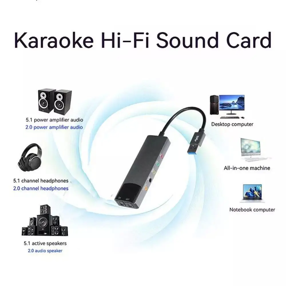 새로운 USB 사운드 카드 7.1 5.1 채널 휴대용 외부 오디오 카드 실용적인 게임 라이브 스트리밍 PC/컴퓨터용 SPDIF 광학